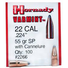 Hornady Bullet 22CAL 55GR Spire Point with Cannelure 100CT Box #2266
